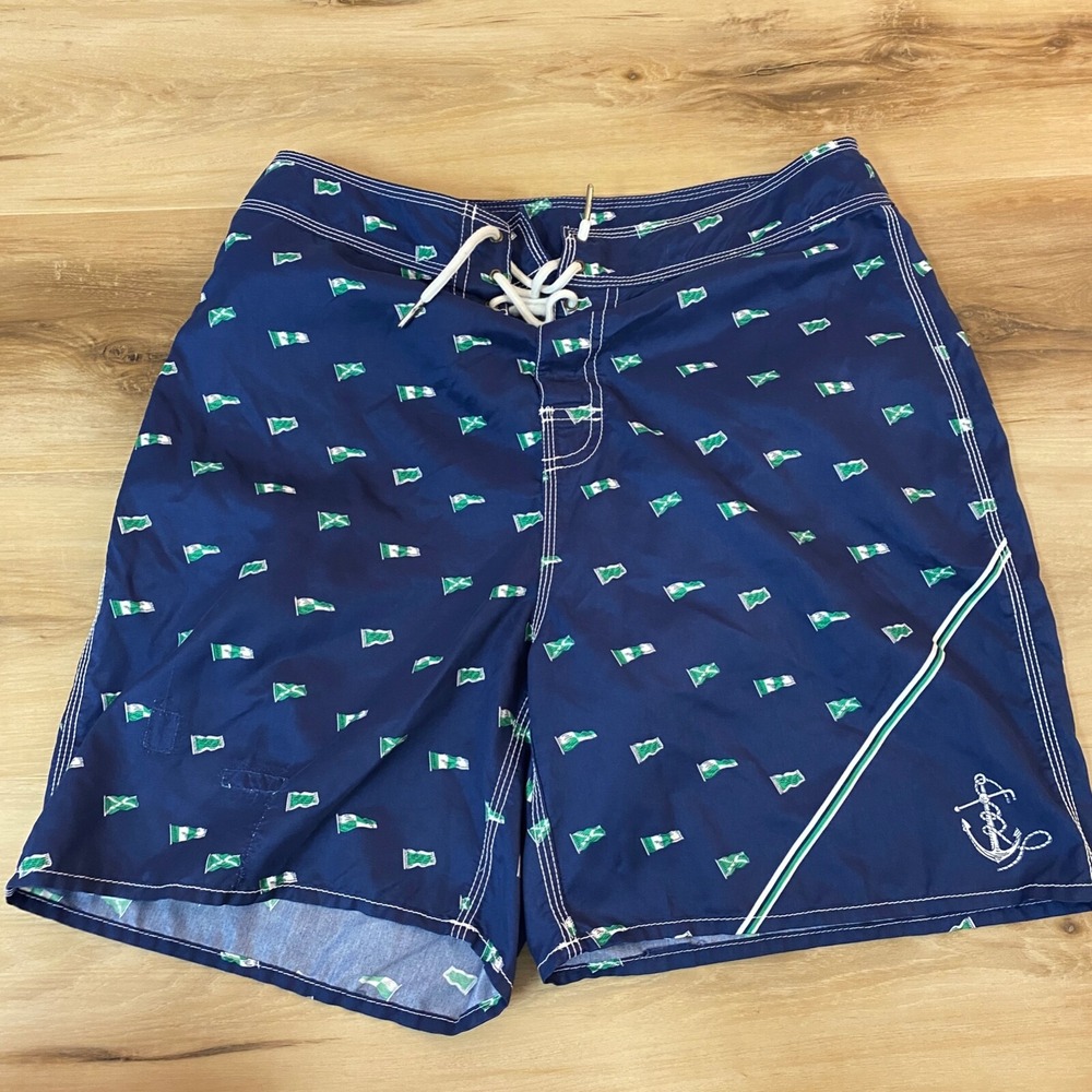 Polo Ralph Lauren Board Shorts 30 Nautical Anchor Flag Print Polyester Navy Blue